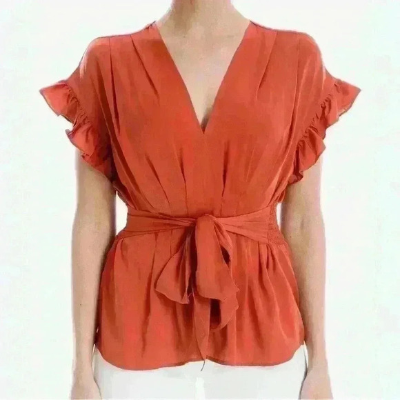 Max Studio Tops - Max Studio Women's Top Ruffle Sleeve Wrap Tie Red